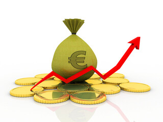 Poster - 3D rendering euro currency in money bag with business graph