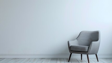 Sticker - Elegant Modern Armchair in a Minimalist Style Room. Contemporary Interior Design, Simple Home Decor Concept. Clean Space with a Single Seating Furniture Piece. AI