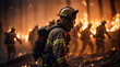 Amidst forest of raging blaze, firefighters with protective gear. Generative AI