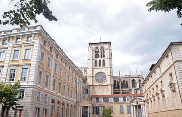 Poster - Saint John the Baptist Cathedral and Diocese building in Lyon city, France