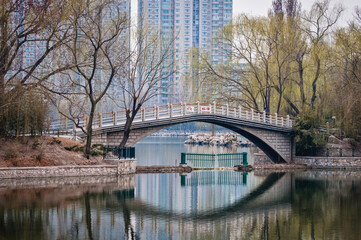 Wall Mural - Bridge in Zizhuyuan Park also called Purple or Black Bamboo Park in Haidian District, Beijing, China