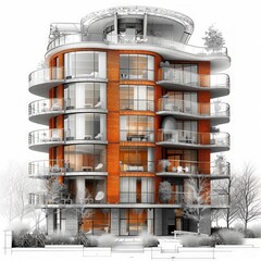 Fototapete - residential building architecture project with mock up and blueprints