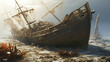 An HD capture of a shipwreck aftermath: two boats entangled, their collision unraveling the mystery of the 