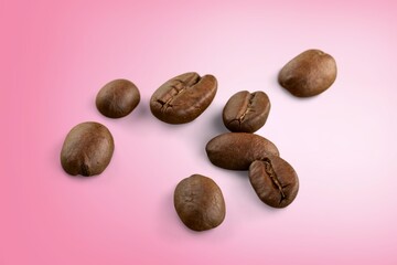 Sticker - Many roasted aroma coffee beans on color background