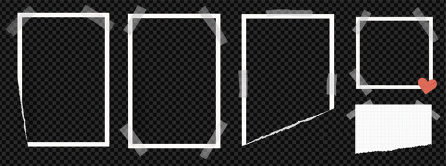 Wall Mural - set of vertical snd squareframe photo. picture album template with tape. vector paper page for image