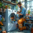 repairman on a washing machine