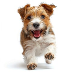 Wall Mural - Small dog running, happy cute puppy jumping isolated on white