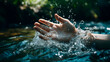 person playing with water, hand touching water