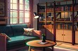 lofi living room with study table, anime style Generative AI