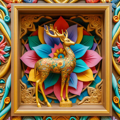 Wall Mural - thai style deer  temple, statue, thailand, asia, religion, bangkok, thai, giant, art, sculpture,Ai generated 