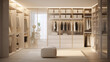 © Sunday Cat Studio - Modern luxury stylish white walk in closet feminine dressing room, minimal walk in wardrobe interior design