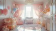 Baby shower, soft pastel decorations, joyful anticipation, bright room, afternoon celebration , high detailed