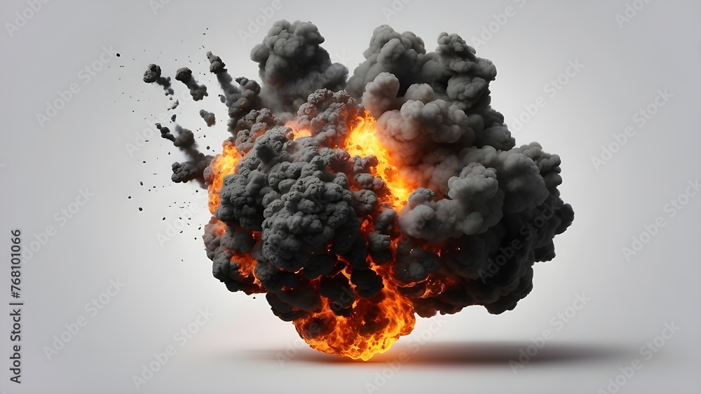 Large fireball with black smoke. fiery explosion with smoke isolated on ...