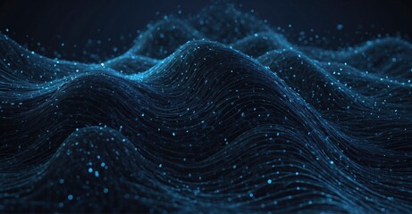 Wall Mural - dark blue abstract background featuring waves of dots and lines, ideal for designs exploring the met