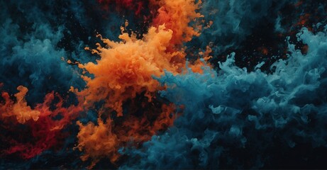 Wall Mural - dynamic grainy background blue, orange, red, and black hues blend in a vibrant, grunge-inspired text