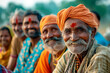 © padnob - Rural Gathering: Serene Group of Elderly Indian Farmers Sharing Laughter and Smiles in Countryside wearing turban.