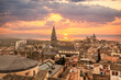 Sunset from the rooftops in the medieval city of Toledo in Castilla La Mancha, Spain