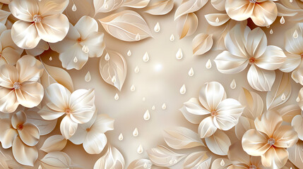 Poster - Seamless Beige Pattern with White Drops flower