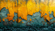 Yellow, turquoise, gray abstract design background. The color gradient. Painted old concrete wall with lagging plaster. Saturated tones, smooth color transitions. Graphic Art paint. Copy space.