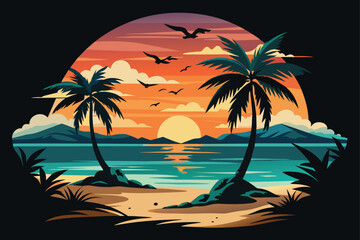 design sunset-beach-scene-for-a-summer-t-shirt.eps