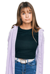 Wall Mural - Teenager caucasian girl wearing casual clothes depressed and worry for distress, crying angry and afraid. sad expression.