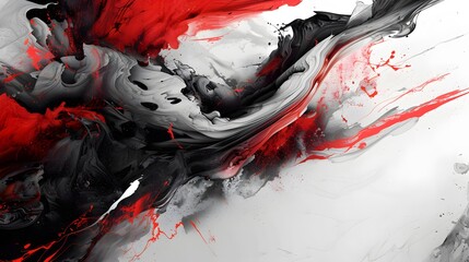 Wall Mural - Black and red ink painting of a landscape with Japanese oriental style.