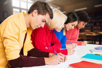 Canvas Print - Happy international young students studying together