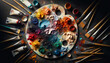 multi-coloured artists oil paint palette