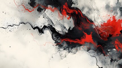 Wall Mural - Black and red ink painting of a landscape with Japanese oriental style.