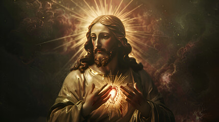 Wall Mural - Jesus is alive. Jesus ascension to heavenly glory. Sacred heart of jesus