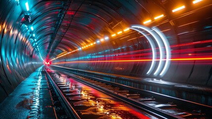 Wall Mural - a wide-angle shot captures traffic flowing through a tunnel.