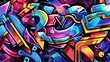Abstract urban street art graffiti style vector illustration template background in colorful cyber metaverse theme.