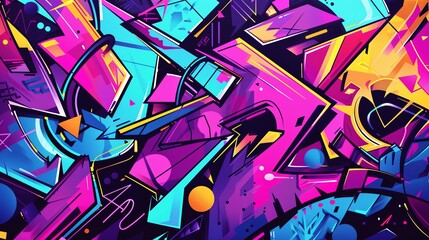 abstract urban street art graffiti style vector illustration template background in colorful cyber m