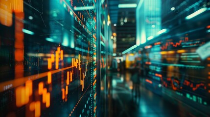 Analysis on glass followed by stock trading charts and numbers. Business background.