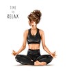 Beautiful brunette hair woman training yoga Asana. Lotus yoga pose. Fashion illustration 