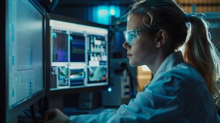 Female Engineer Programming Robotic Machinery: Innovating Manufacturing Processes