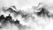 © KHF - Black ink wash painting of a landscape with Japanese oriental style.