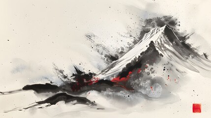 Wall Mural - Black ink wash painting of a landscape with Japanese oriental style.