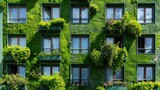 Fototapeta Londyn - Green facade of apartment building, Lisbon, Portugal