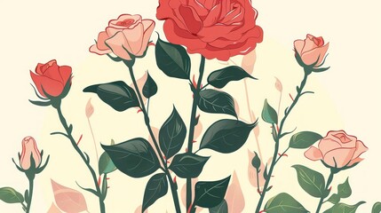 Wall Mural - Sweet rose. Beautiful flat illustration on white background