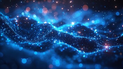 Wall Mural - numerous illuminated blue fiber optic strands create a blurred effect against a dark background.