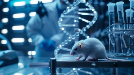 White laboratory rat isolated on blue background
