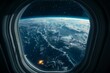© Glce - airplane window view of earth, dark blue sky, black background,