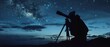 Silhouette of an amateur astronomer using a telescope to explore the starry night sky. Concept of discovery, astronomy, and science.