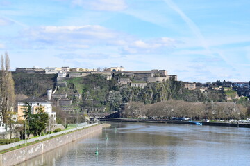 Wall Mural - Mosel estuary with Festung Ehrenbreitstein above