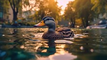 A Underwater Picture Of A Duck And With Some Fishes In A Lake