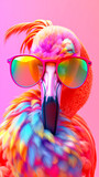 Fototapeta  - Stylish Flamingo with Trendy Sunglasses. Style, nature, and uniqueness concept