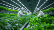 © mikhailberkut - Inside a sprawling hydroponic farm with towering vertical gardens, workers meticulously checking the nutrient levels