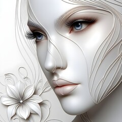 Wall Mural - Ai generates beautiful woman face line style black and white luxury makeup beauty aesthetics salon spa illustration