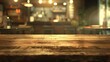 Brown wooden top table with blurry background